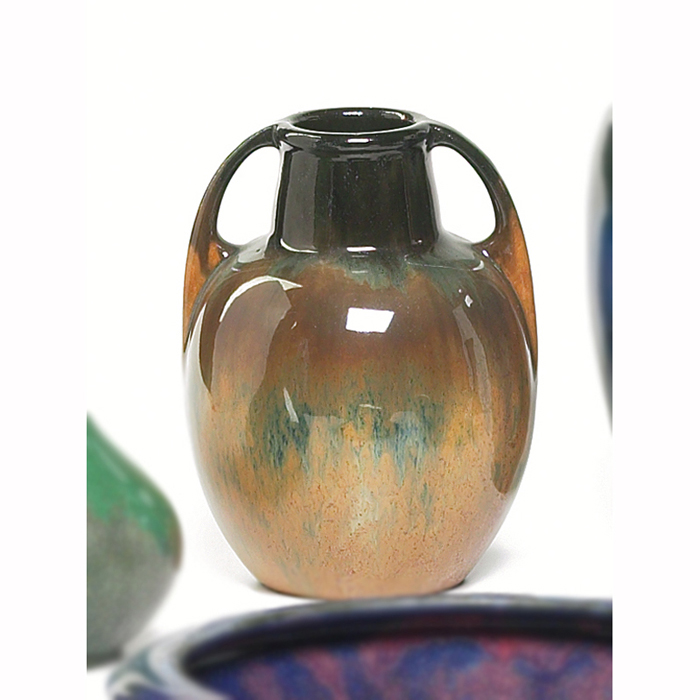 Appraisal: Fulper vase double handled form covered in a brown black