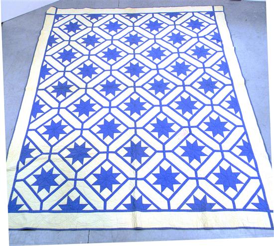 Appraisal: Pieced cotton patchwork quilt blue and white with eight point