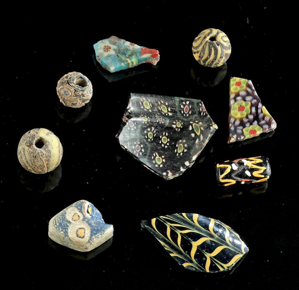 Appraisal: Lot of Roman Glass Beads Mosaic Glass Fragments Roman Imperial