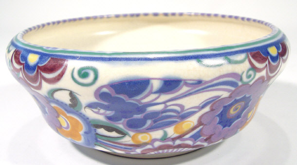 Appraisal: Art Deco Poole pottery bowl profusely hand painted with bluebirds