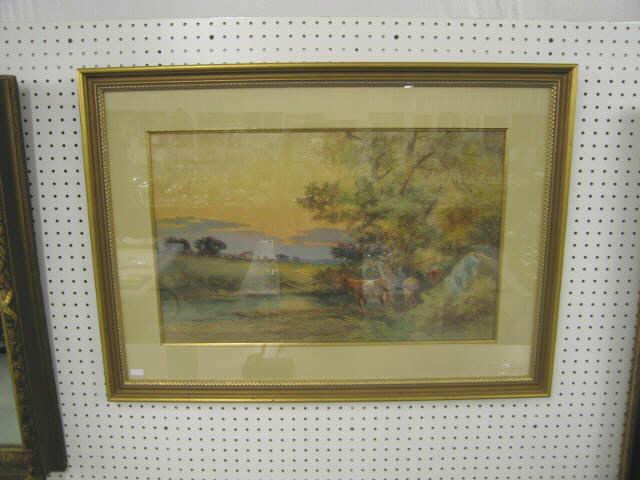 Appraisal: S Sedgwick Watercolor landscape with cattle farm listed American artist