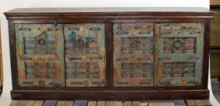 Appraisal: Distressed Acacia wood sideboard with painted doors and iron hardware