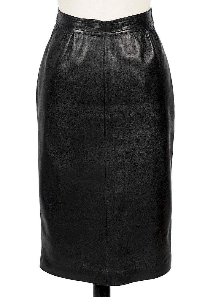 Appraisal: Loewe Black Lambskin Leather Skirt Size Loewe Black Lambskin Skirt