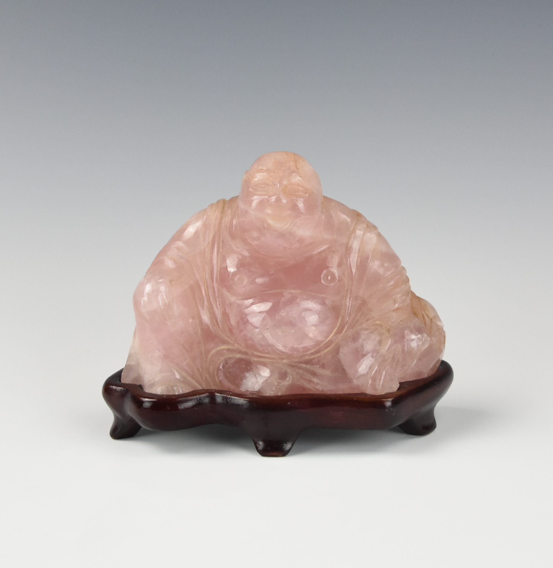 Appraisal: CHINESE ROSE QUARTZ CARVED BUDDHA QING DYNASTY Chinese Rose Quartz