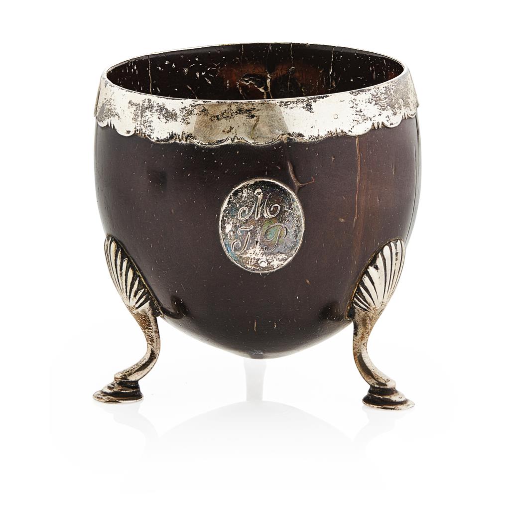 Appraisal: A late th century silver mounted coconut cup unmarked possibly