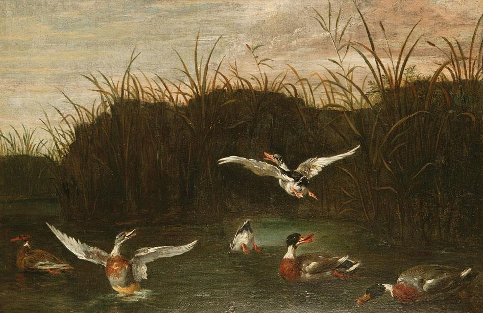 Appraisal: ASCRIBED TO DAVID TENIERS Ducks on a waterway with rushes