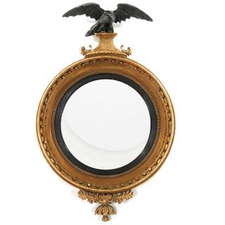 Appraisal: Exceptional large Regency giltwood convex mirror Exceptional large Regency giltwood