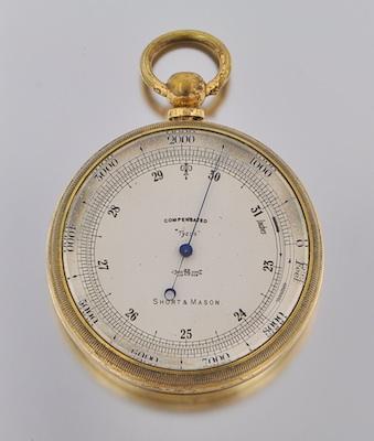 Appraisal: Aneroid Surveyor's Barometer by Short Mason English Brass case silver-tone