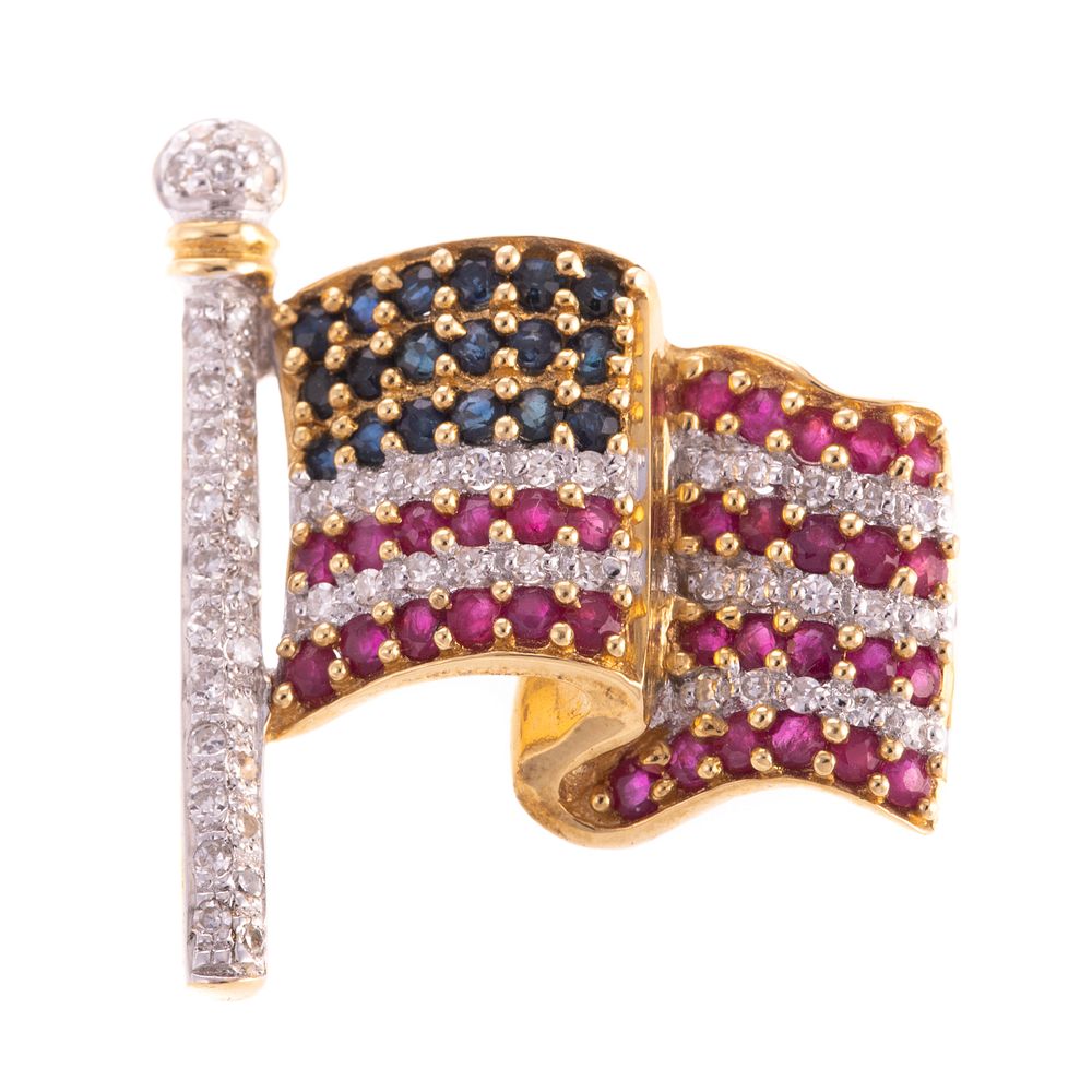 Appraisal: A Diamond Ruby Sapphire Patriotic Flag Pin K yellow gold