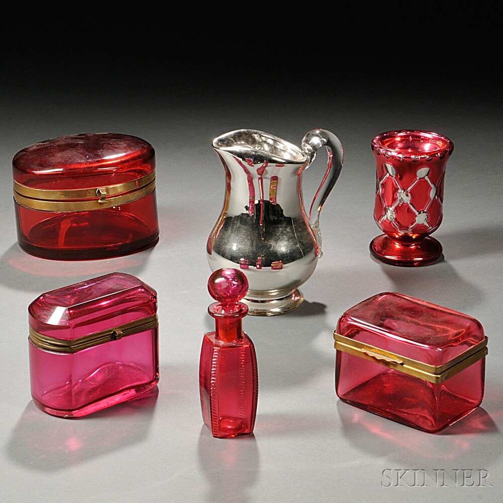 Appraisal: Six Pieces of Glass Tableware America th century cranberry perfume