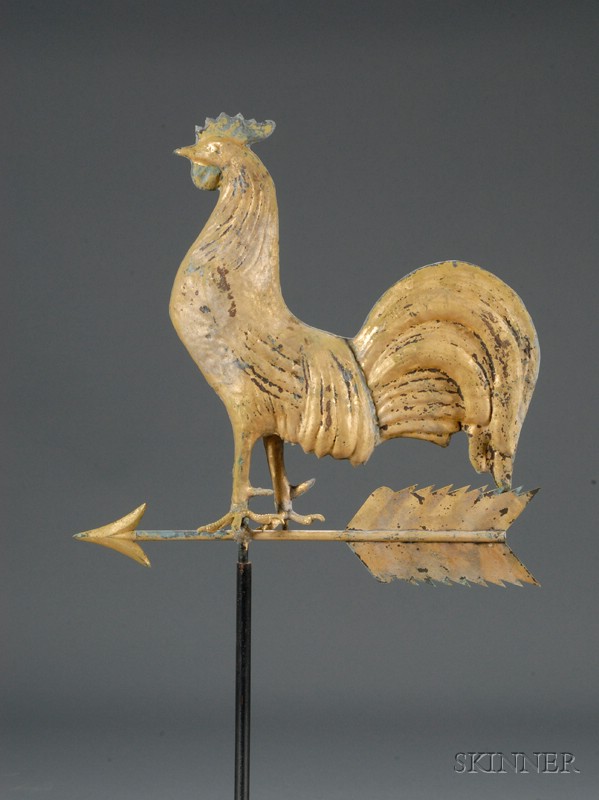 Appraisal: Gilded Molded Copper Rooster Weather Vane America late th early