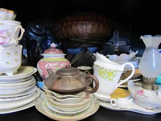 Appraisal: ONE SHELF INCL ART GLASS BOWL CARLTON WARE COMPORT CHINESE