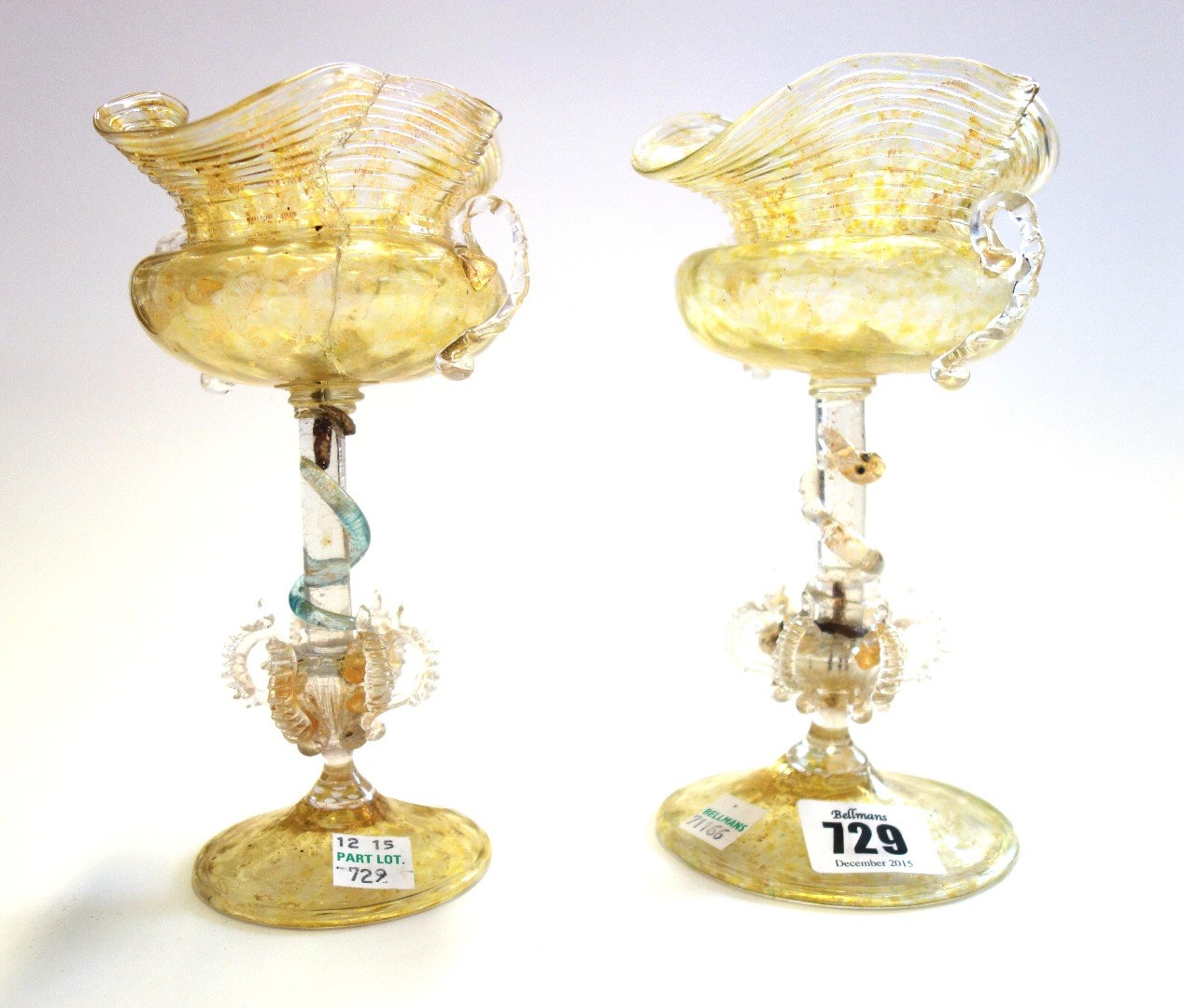 Appraisal: A pair of Salviati style Italian glass goblets each yellow