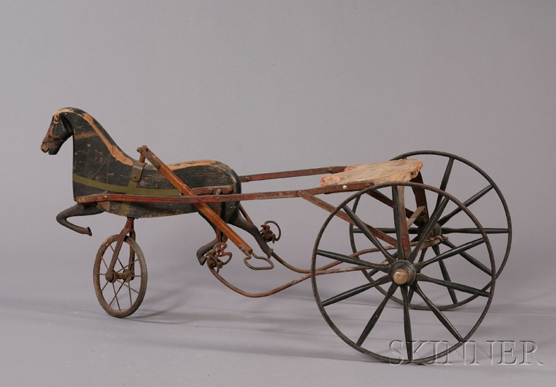 Appraisal: Painted Wrought Iron and Wood Child's Ride-on Pedal Cart with