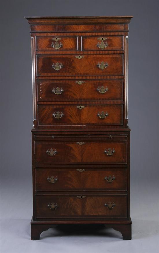 Appraisal: GEORGIAN STYLE MAHOGANY DIMINUTIVE CHEST-ON-CHEST th century in two pieces