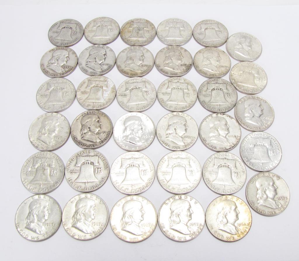 Appraisal: Collection of Franklin Silver Half Dollar Coins total dates range