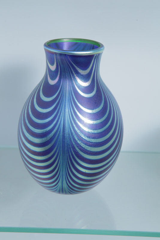 Appraisal: CHARLES LOTTON ART GLASS VASE Dark blue iridescent vase with