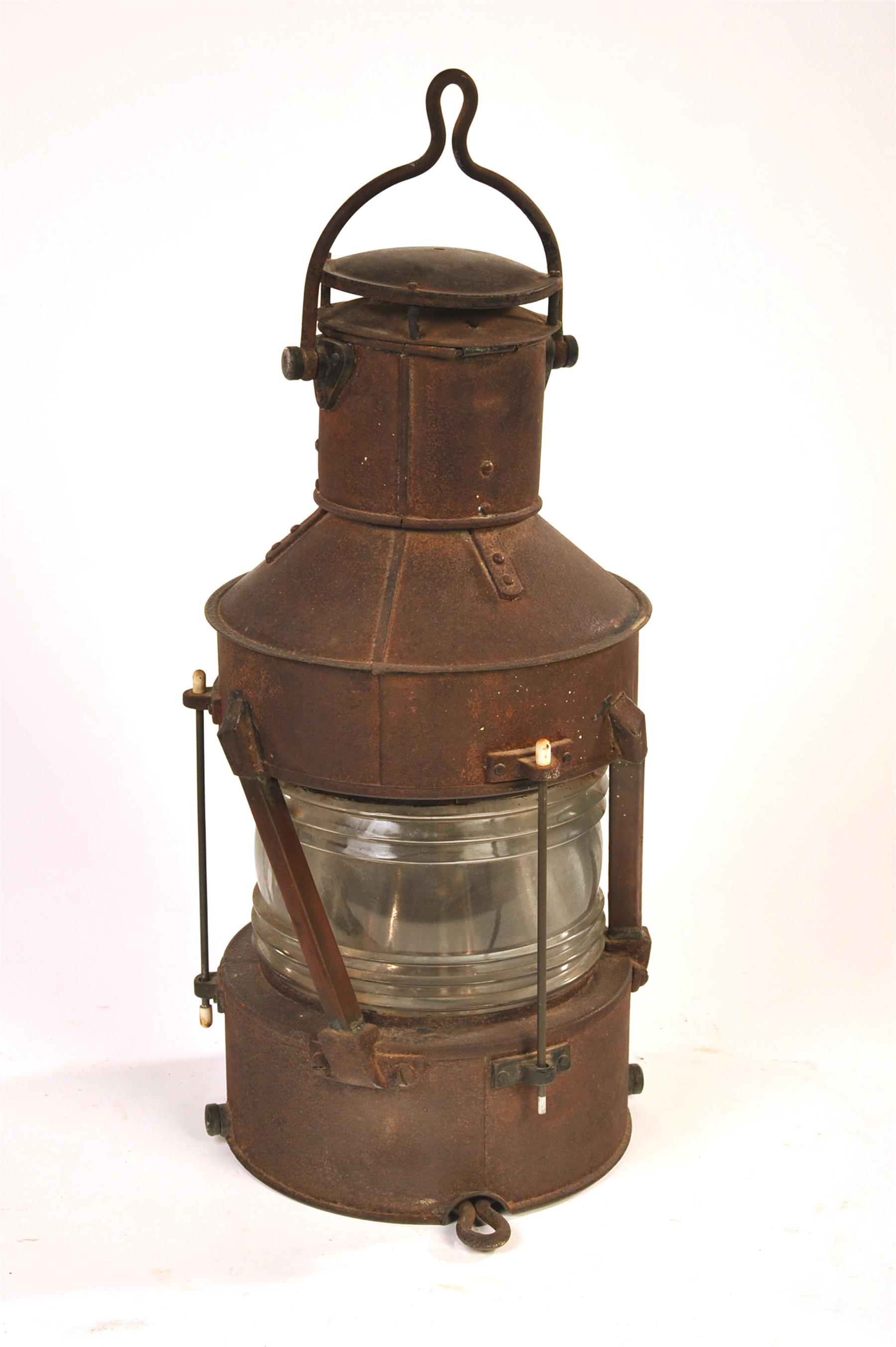 Appraisal: OIL BURNING ANCHOR LANTERN England dated Tin body with brass