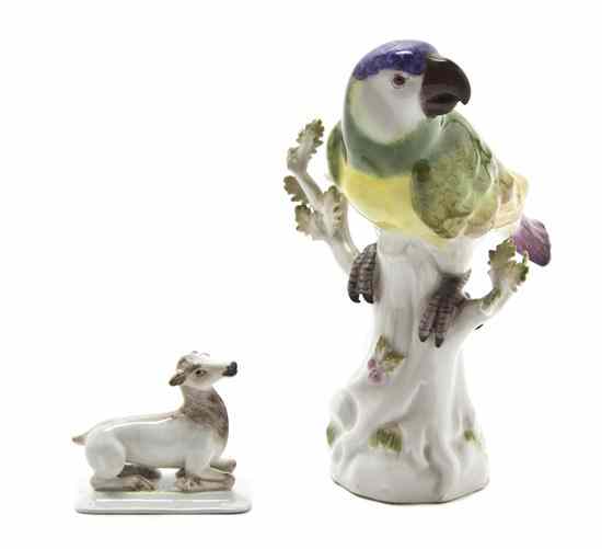 Appraisal: Two Meissen Porcelain Figures comprising a doe and a parrot