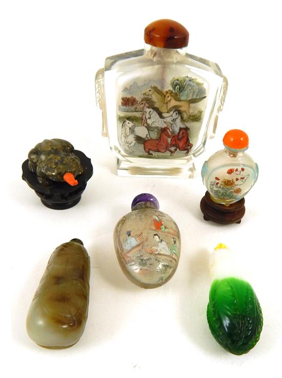 Appraisal: ASIAN Six th C Chinese snuff bottles including three reverse