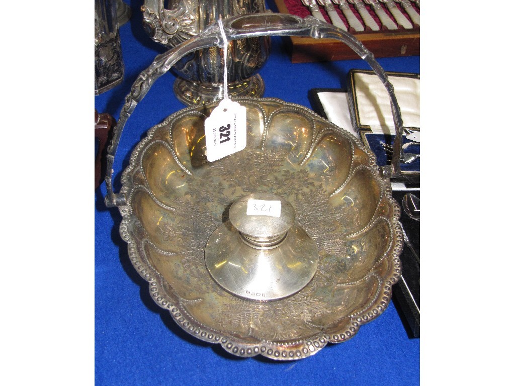 Appraisal: Lot comprising silver plated basket and a silver inkwell