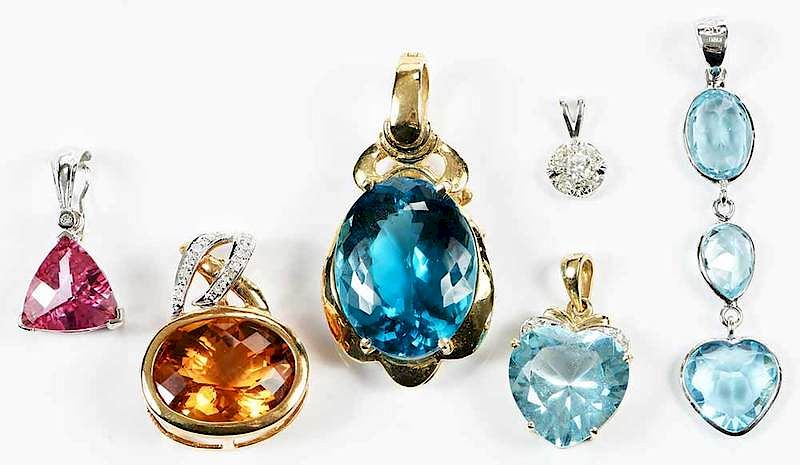 Appraisal: Six kt Gemstone Pendants gemstones including diamond blue topaz citrine