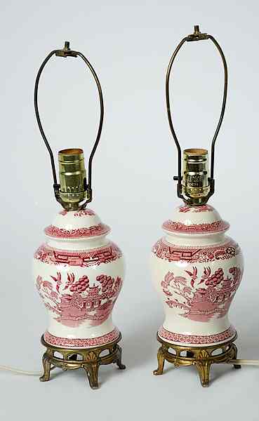 Appraisal: Nanking Lamps Chinese a pair of red Nanking lamps each