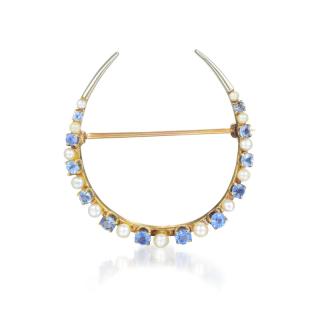 Appraisal: A Sapphire and Pearl Pin Crafted out of K yellow