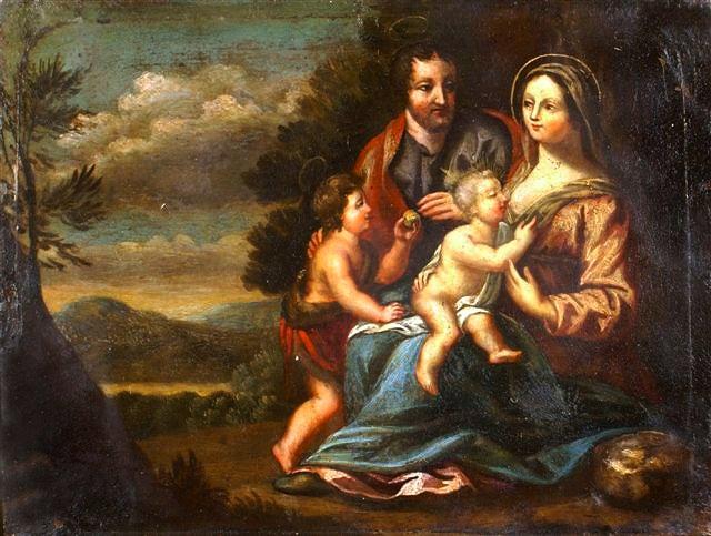 Appraisal: TH TH CENTURY SCHOOLThe Holy Family seated on a wayside