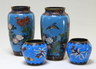 Appraisal: Chinese Cloisonne Blue Bird and Floral Vases CHINA EARLY TH