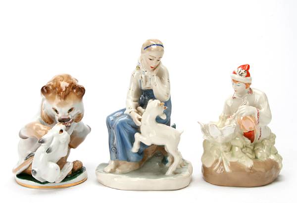 Appraisal: A group of three Russian Lomonosov porcelain figures height of