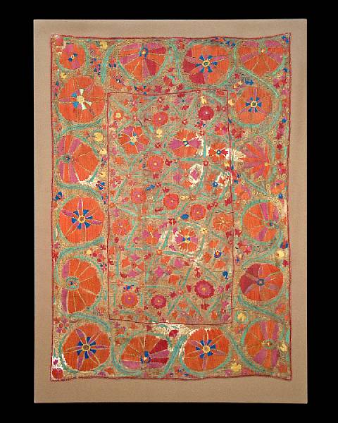 Appraisal: A Suzani silk embroidered panel The rectangular panel with pattern