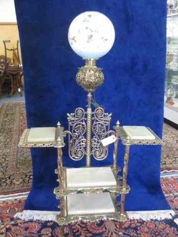 Appraisal: Victorian Brass Onyx Etagere with Pianolamp in center adjustable height