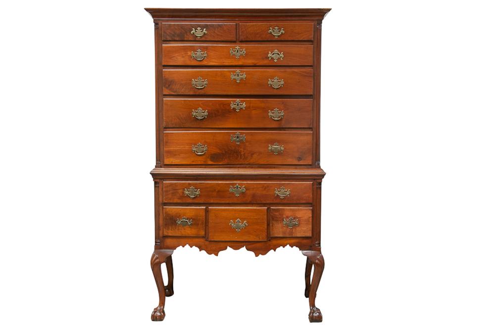 Appraisal: AMERICAN CHIPPENDALE CHERRYWOOD HIGHBOYProvenance The Douglas Eunice Goodan Living Trust