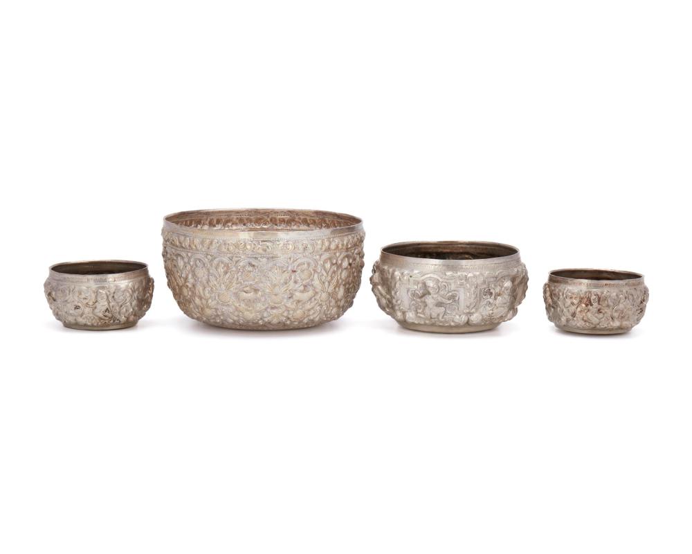 Appraisal: Four Burmese silver bowls th Century Various maker's marks Each