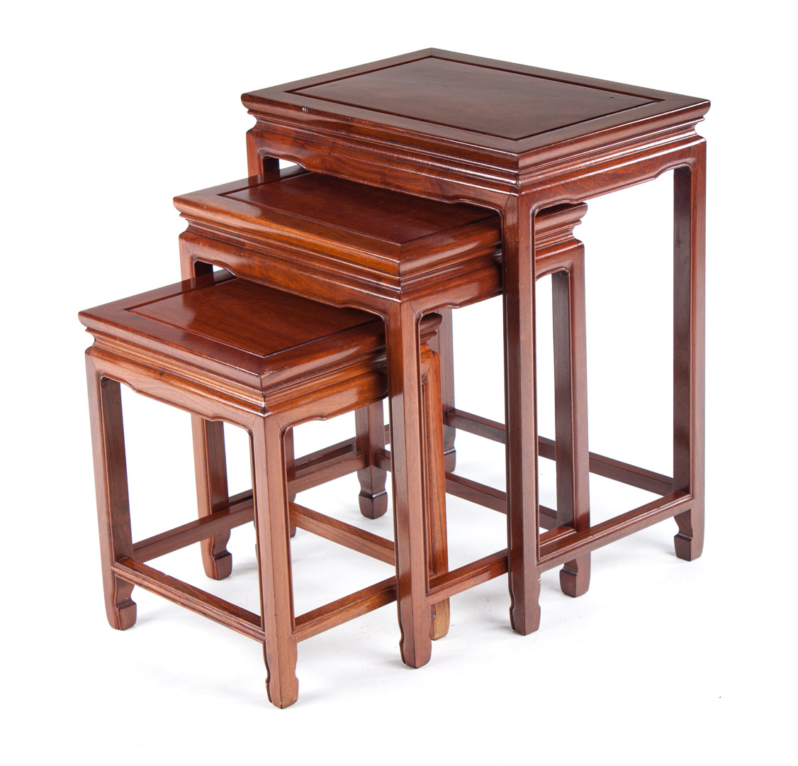 Appraisal: Chinese elmwood nest of three tables each with rectangular top