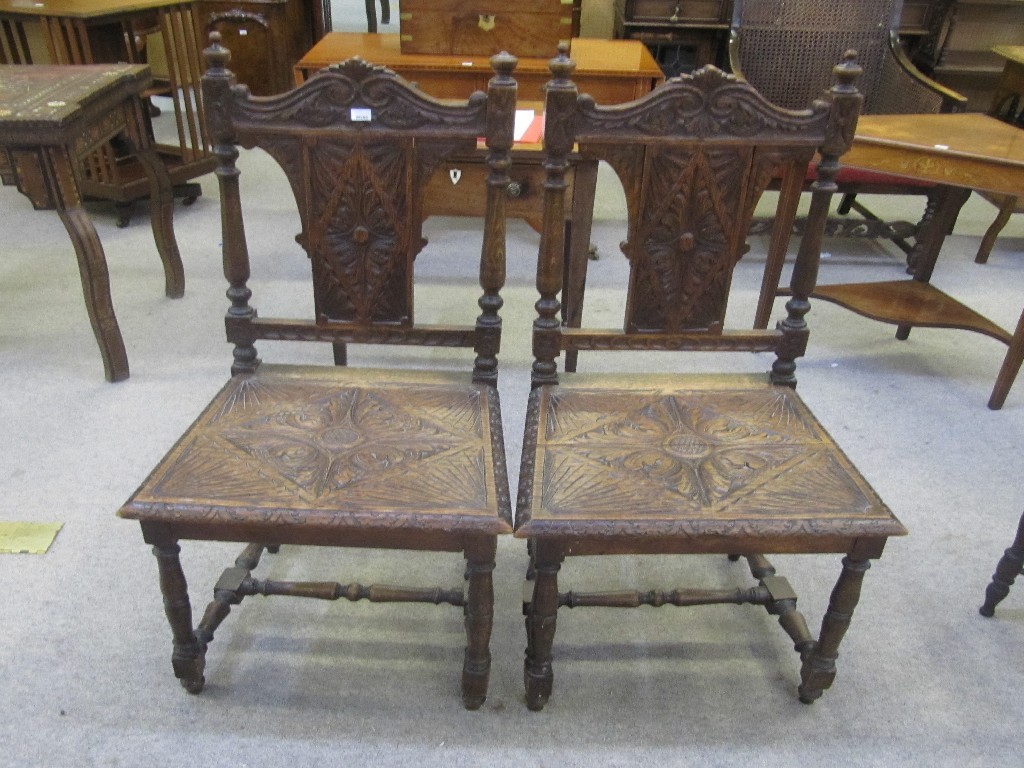 Appraisal: Pair of oak hall chairs