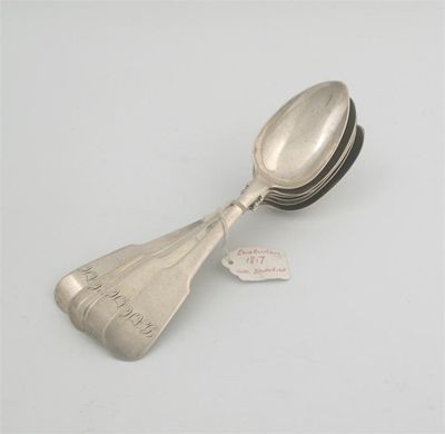 Appraisal: A set of six George III Scottish Fiddle tablespoons initialled