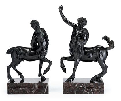 Appraisal: Pair of bronze figures after Furietti centaurs Dark brown patina