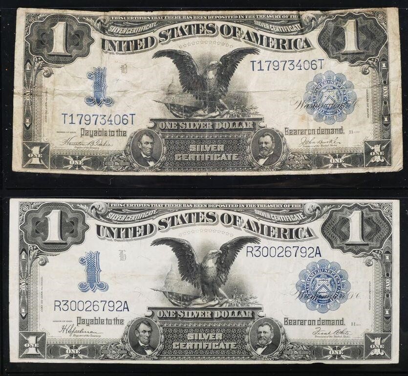 Appraisal: Two large format US currency one dollar Silver Certificates series