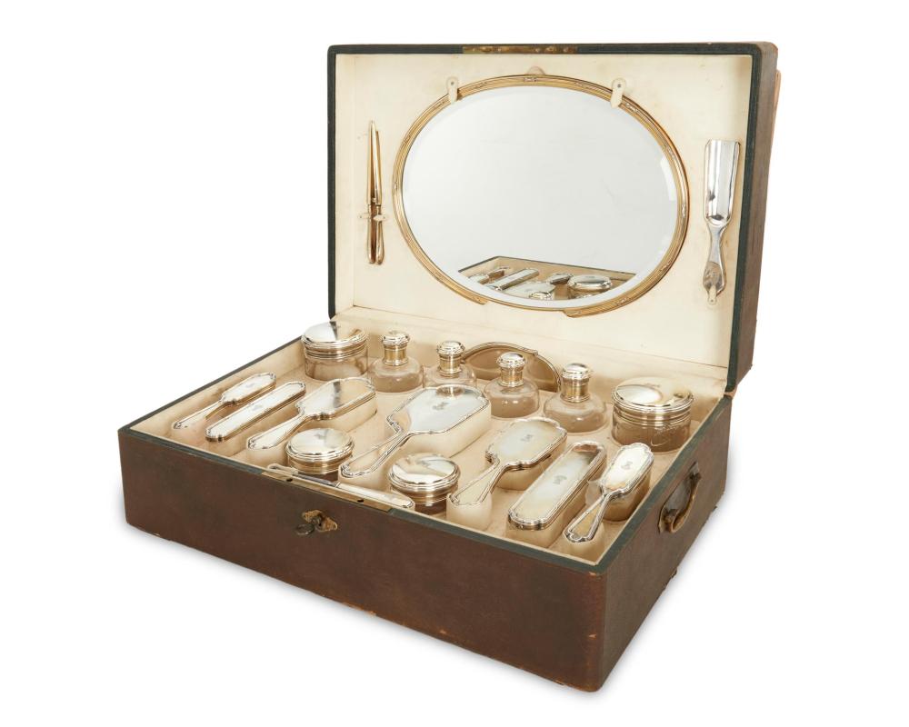 Appraisal: A FRENCH SILVER TRAVELING VANITY SET BY GUSTAVE KELLERA French