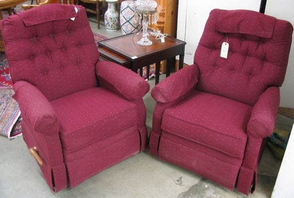 Appraisal: PAIR OF CONTEMPORARY RECLINING SWIVEL ROCKERS La-Z-Boy Furniture Co recent