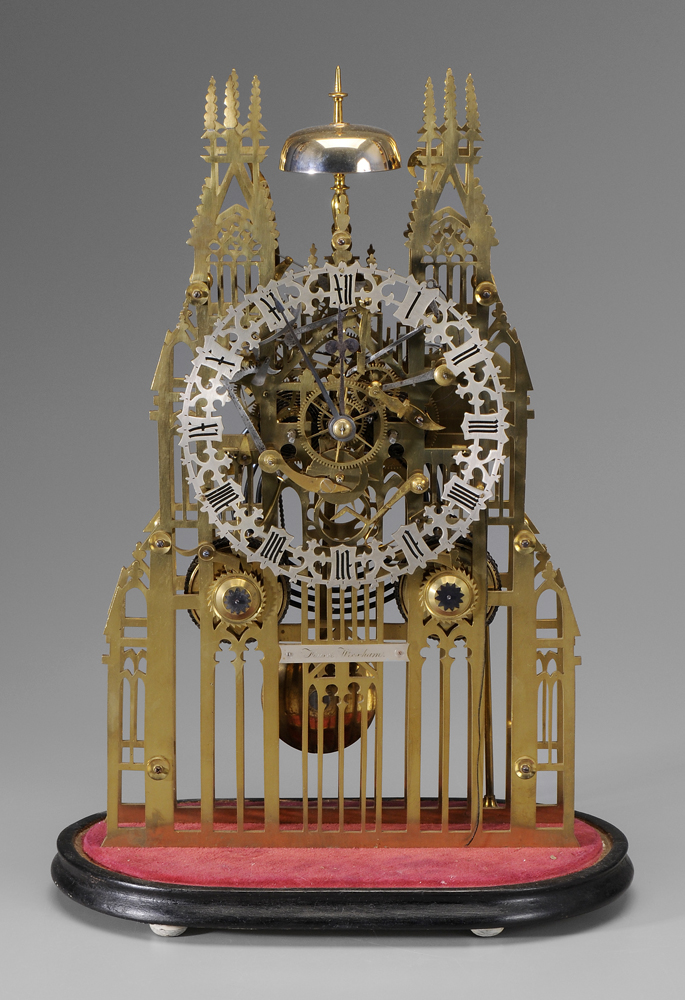 Appraisal: Brass Cathedral Skeleton Clock British mid to late th century