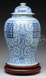 Appraisal: BLUE AND WHITE PORCELAIN COVERED JAR Qing Dynasty China Jar