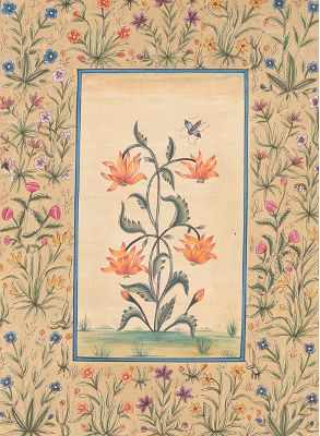 Appraisal: A Floral Book Illumination India Delicately painted gouache on paper