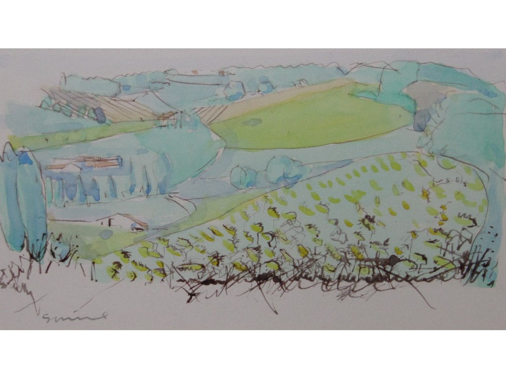 Appraisal: Pen and wash landscape indistinctly signed