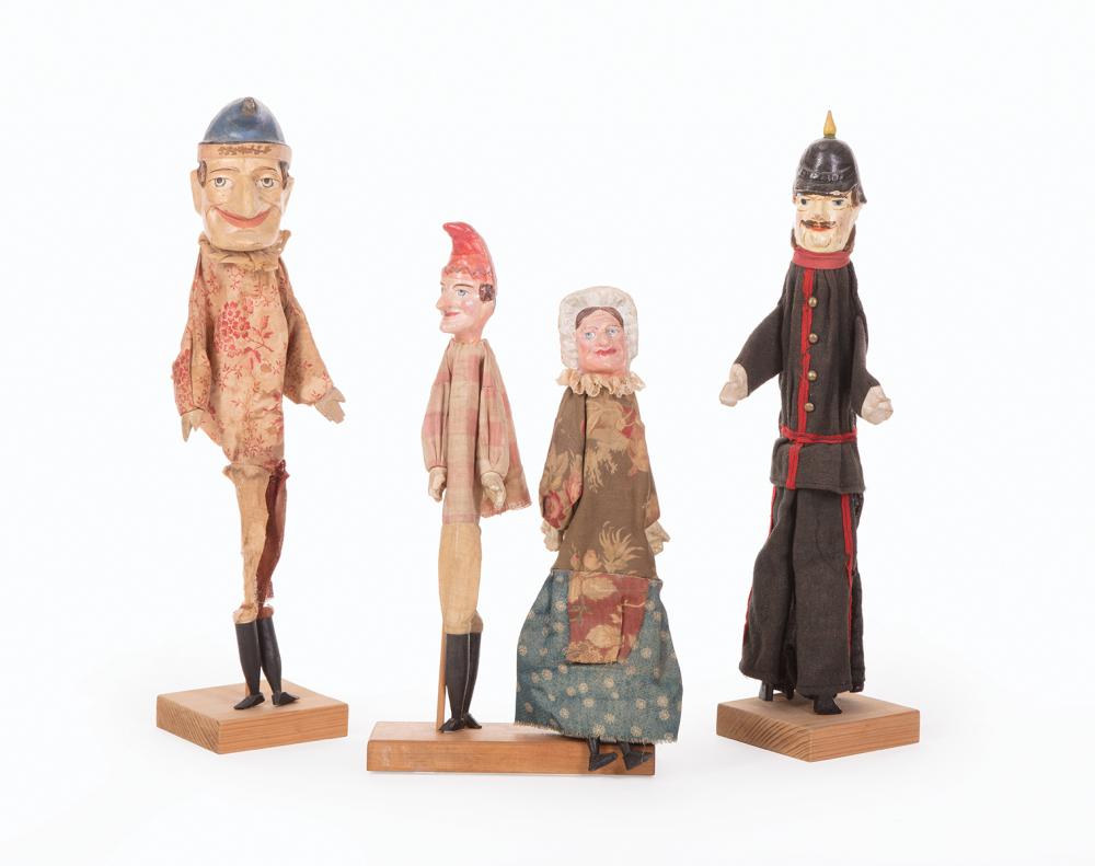 Appraisal: Four Antique English Punch and Judy Puppets incl Punch and