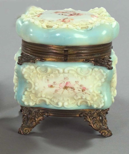 Appraisal: C F Monroe Gilt-Brass-Mounted Wave Crest Glass Footed Dresser Box