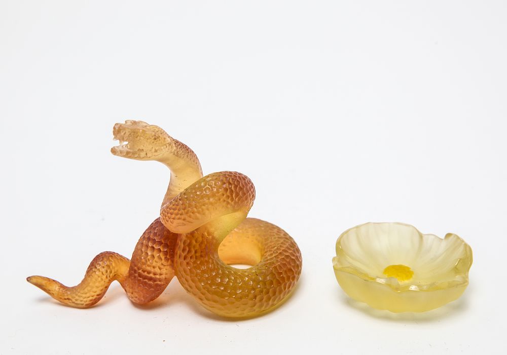 Appraisal: Daum France Art Glass Snake Flower Figurines Daum France art