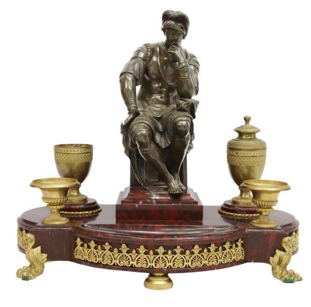 Appraisal: French Empire style encrier desk stand th c patinated bronze